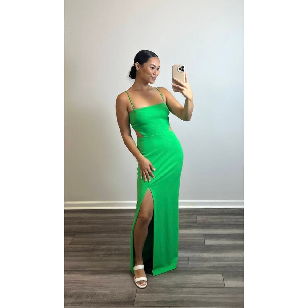 Aqua Formal Cut Out Crepe Gown Pencil Maxi Dress in Green Size 4 Side Slit Lined